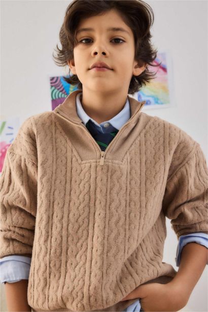 Boy Half Zippered Fleece Lining Sweatshirt