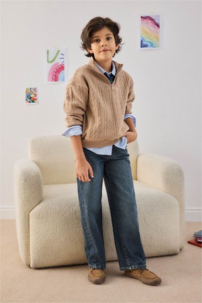 Boy Half Zippered Fleece Lining Sweatshirt