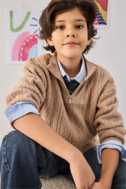 Boy Half Zippered Fleece Lining Sweatshirt