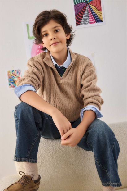 Boy Half Zippered Fleece Lining Sweatshirt