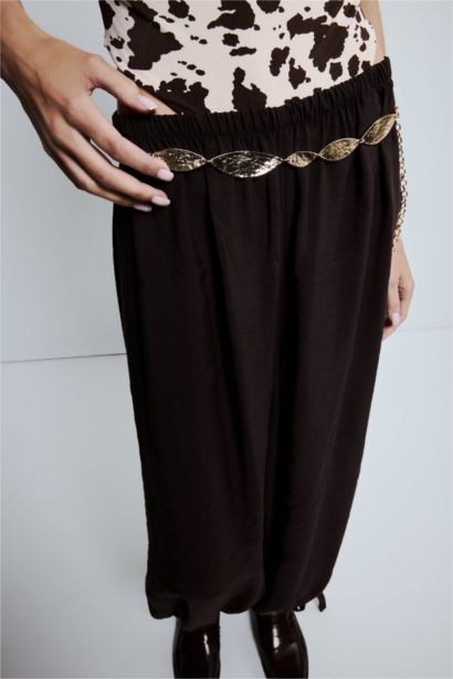 Kadın Gold Parlak Desenli Metal Zincir Kemer