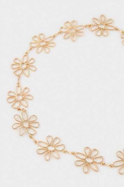 Kadın Gold Çiçek Temalı Metal Zincir Kemer