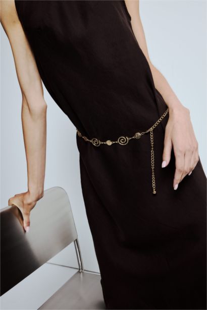 Kadın Gold Sarmal Temalı Metal Zincir Kemer