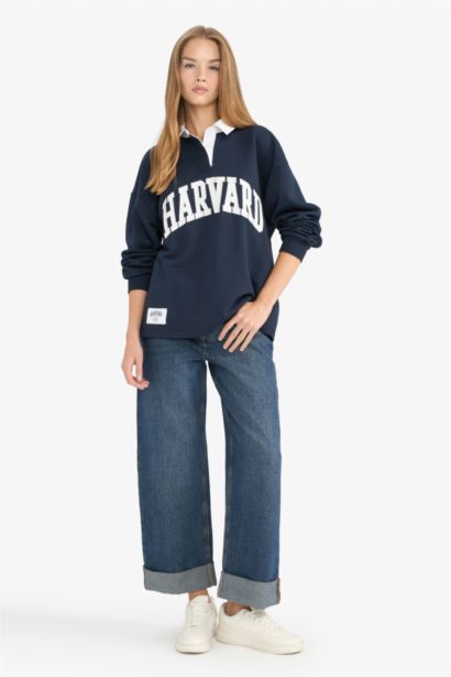Oversize Fit Harvard University Licensed Long Sleeve Sweatshirt