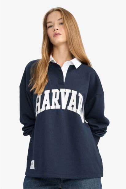 Oversize Fit Harvard University Licensed Long Sleeve Sweatshirt