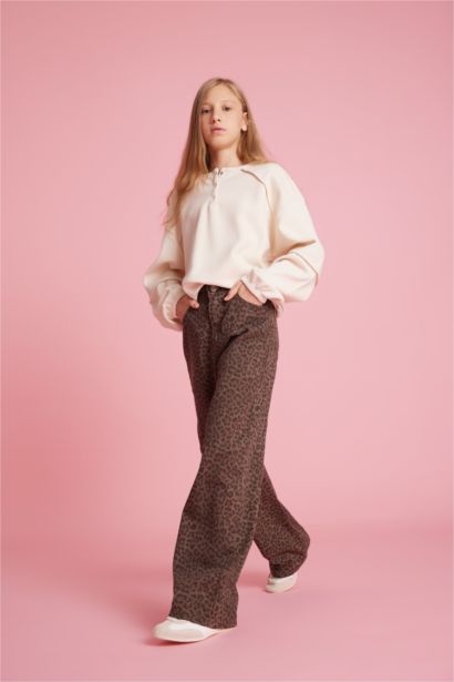 Girl Flare Fit Leopard Print Trousers
