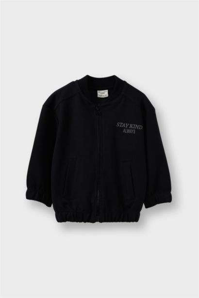 Baskılı Hakim Yaka Fermuarlı Hırka Erkek Bebek