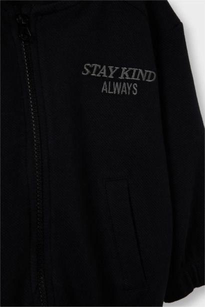 Baskılı Hakim Yaka Fermuarlı Hırka Erkek Bebek