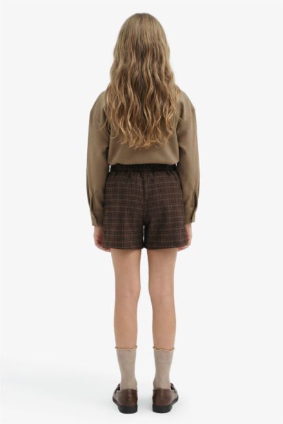 Pileli Kareli Süet Şort Etek Kız Çocuk