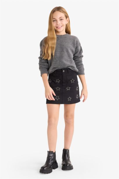 Girl Star Pattern Gabardine Skirt