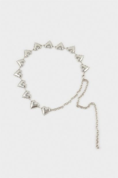 Kadın Silver Kalp Temalı Metal Zincir Kemer