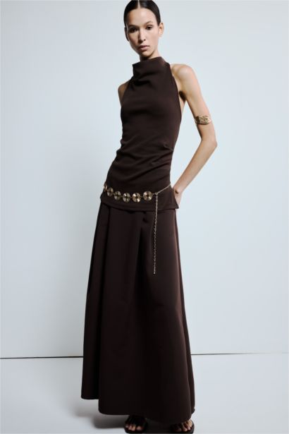 Kadın Gold Yuvarlak Desenli Metal Zincir Kemer