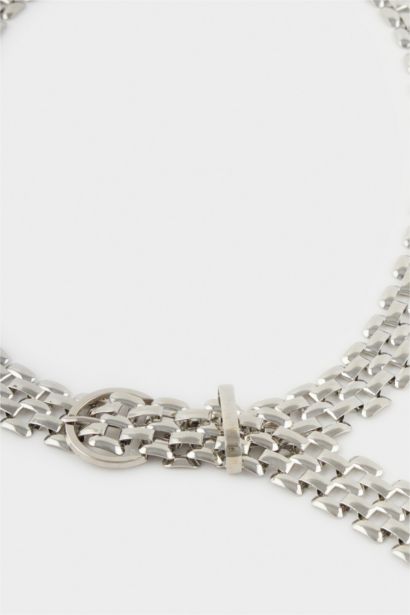 Kadın Silver İki Sıralı Metal Zincir Kemer