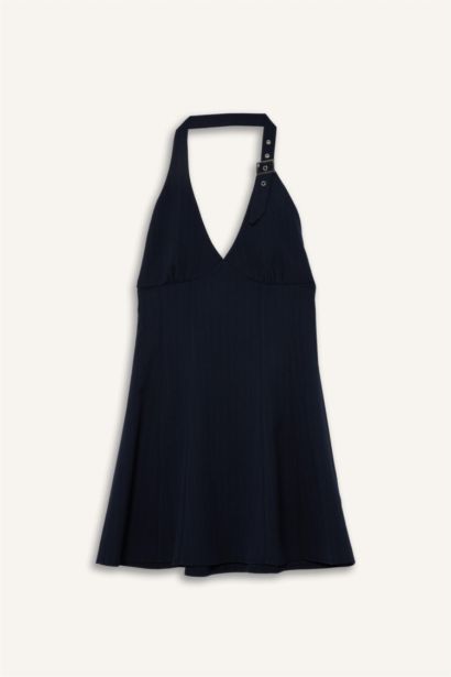 Halter Collar Plaid Mini Dress