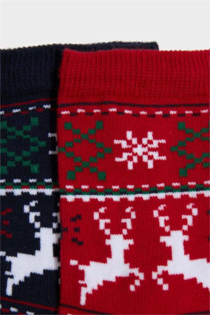 Kız Çocuk Yılbaşı Temalı 2'li Pamuklu Uzun Çorap