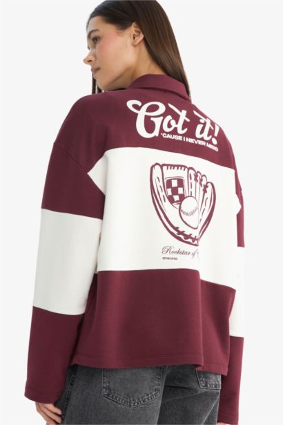 Regular Fit Polo Yaka Sırt Baskılı Sweatshirt