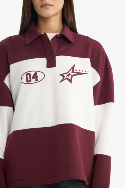 Regular Fit Polo Yaka Sırt Baskılı Sweatshirt