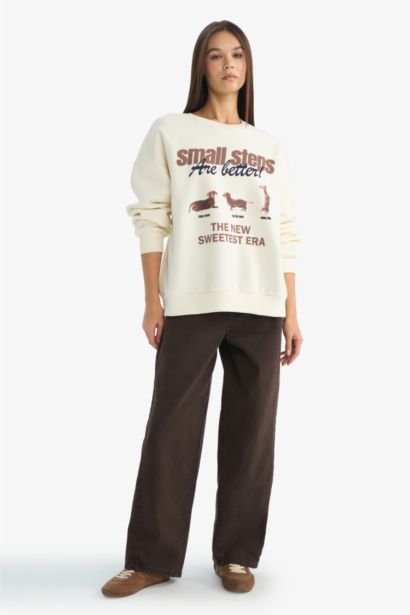 Oversize Fit Crew Neck Printed Sweatshirt