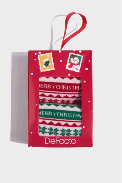 Kadın Kutulu Yılbaşı Temalı 2'li Pamuklu Uzun Çorap