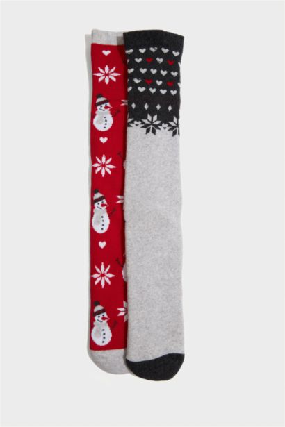 Kadın Yılbaşı Temalı 2'li Pamuklu Uzun Çorap