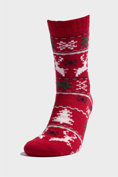 Erkek Yılbaşı Temalı Yeni Yıl Baskılı 2'li Pamuklu Kışlık Çorap