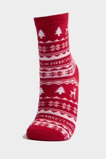 Kız Çocuk Kutulu Yılbaşı Temalı 2'li Pamuklu Uzun Çorap