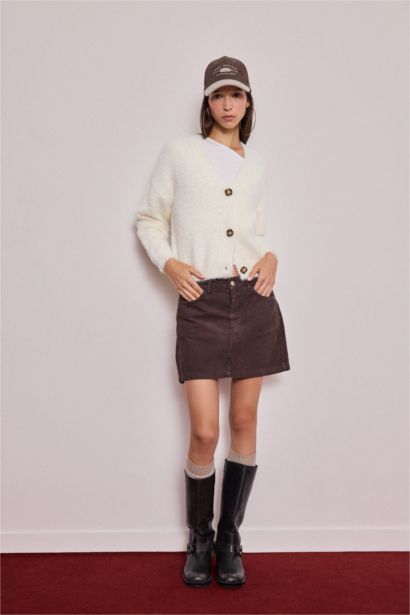 A Cut Velvet Normal Waist Mini Skirt