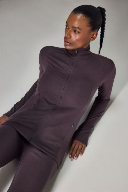 Slim Fit Stand Collar Fleece Lining Zip Up Sweatshirt