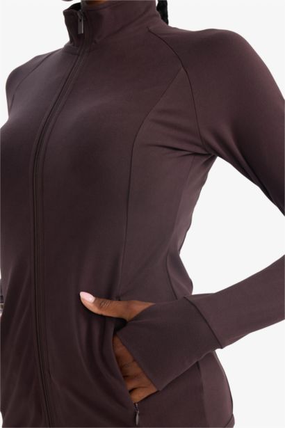 Slim Fit Stand Collar Fleece Lining Zip Up Sweatshirt