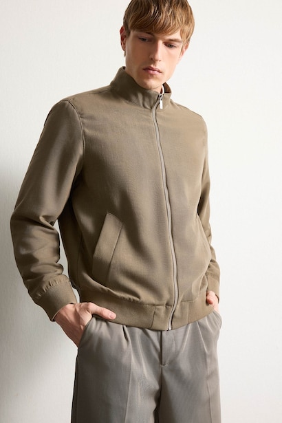 Regular Fit High Neck Zip-Up Jacket