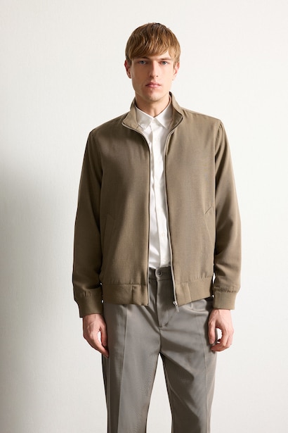 Regular Fit High Neck Zip-Up Jacket