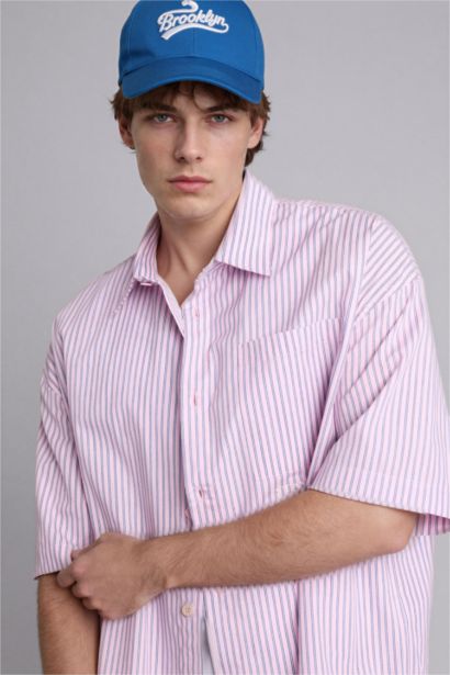 Boxy Fıt Çizgili Kısa Kollu Gömlek