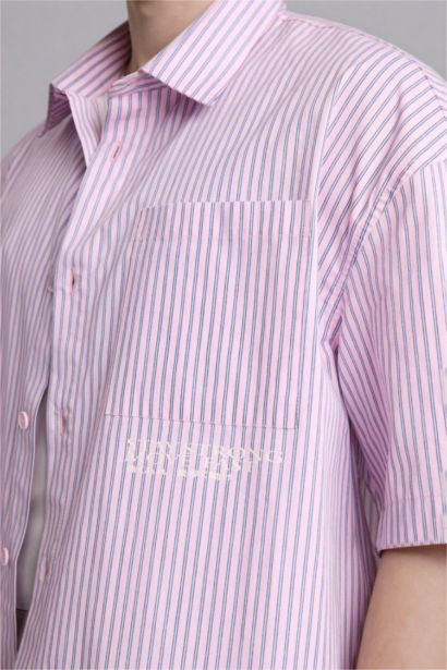 Boxy Fıt Çizgili Kısa Kollu Gömlek