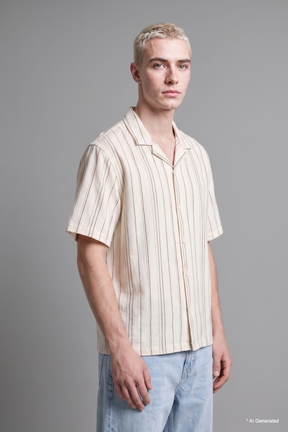 Boxy Fit Short Sleeve Striped White Shirt