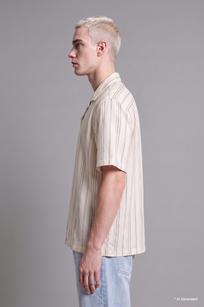 Boxy Fit Short Sleeve Striped White Shirt