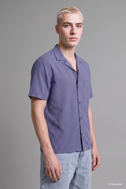 Boxy Fit Apache Collar Checked Shirt