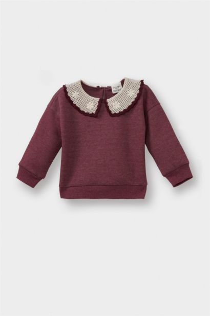 Büyük Yaka Nakışlı Sweatshirt Kız Bebek