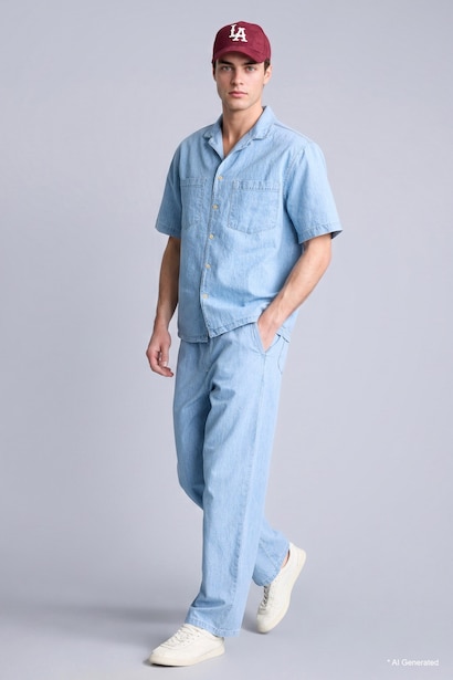 Soft Textured Baggy Fit Jeans