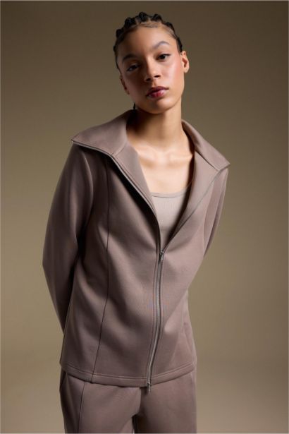 Standart Fıt Skuba Dalgıç Kumaş Fermuarlı Sweatshirt