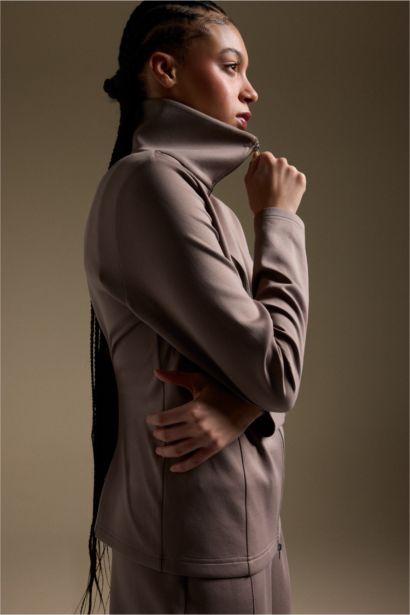 Standart Fıt Skuba Dalgıç Kumaş Fermuarlı Sweatshirt