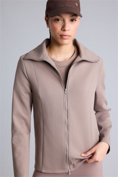 Standart Fıt Skuba Dalgıç Kumaş Fermuarlı Sweatshirt