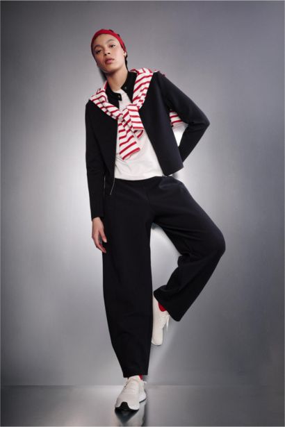 Barrel Fıt Standart Paça Standart Boy Skuba Dalgıç Kumaş Sporcu Pantolon