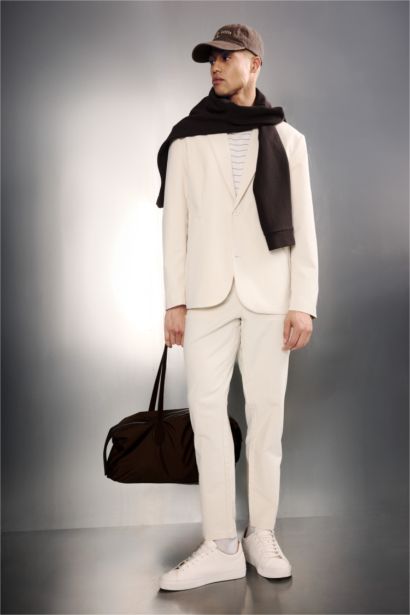 بليزر سليم فيت بياقة جاكيت قماش تقني