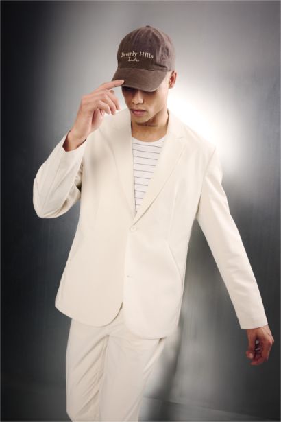 بليزر سليم فيت بياقة جاكيت قماش تقني