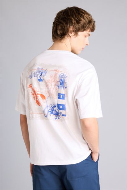 100% мақта Boxy Fit баспалы футболка