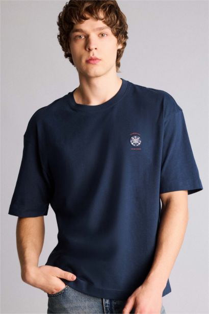 100% мақта Boxy Fit баспалы футболка