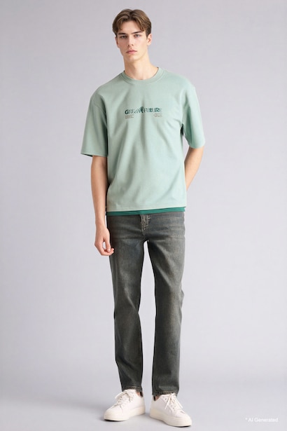 Boxy Fit Breathable Cotton Back Print Short Sleeve T-Shirt