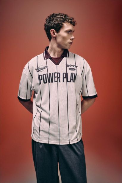 Loose Fıt Slogan Baskılı Polo Tişört