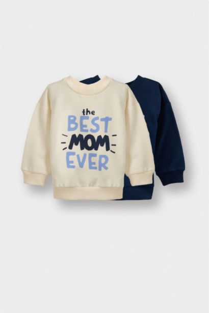 Baby Boy Crew Neck Printed Soft Lining 2 Piece Sweatshirt