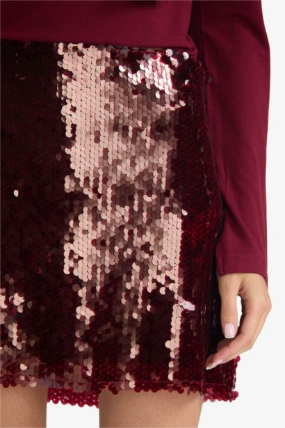 Slim Fit Sequined Fabric Lined Normal Waist Mini Skirt